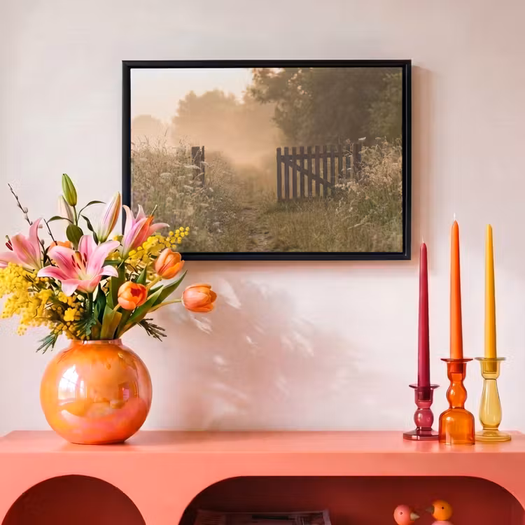 Canvas met lijst - Hek - Natuur - Mist - Veld — 4