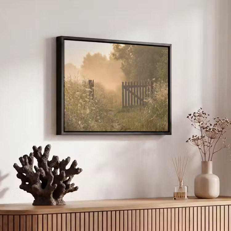 Canvas met lijst - Hek - Natuur - Mist - Veld — 6