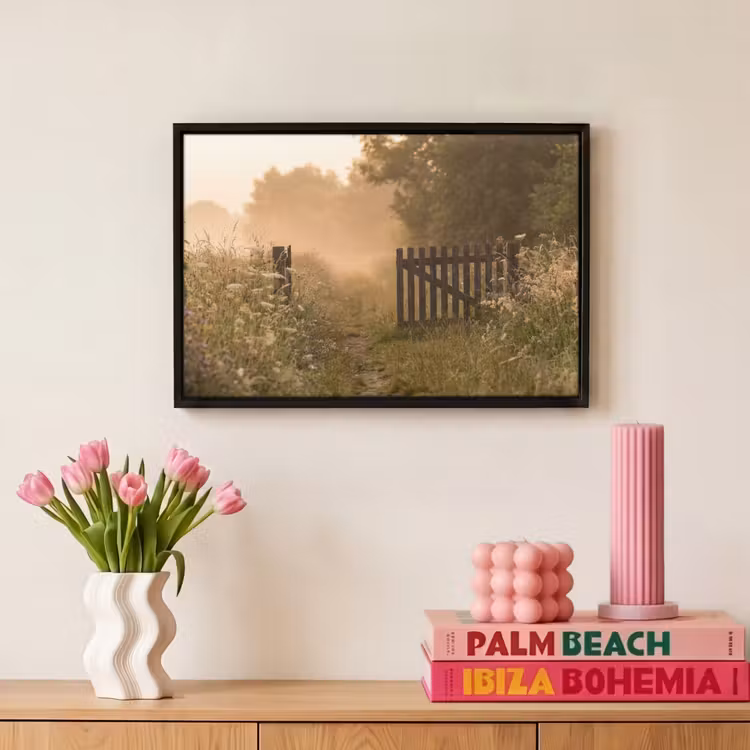 Canvas met lijst - Hek - Natuur - Mist - Veld — 8