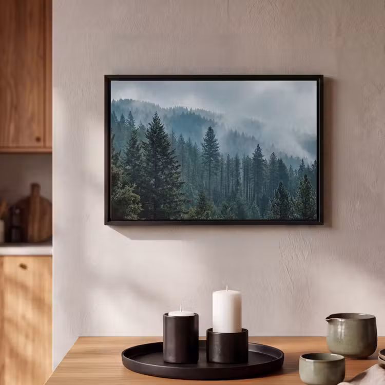Canvas met lijst - Naaldwoud - Bergen - Nebel — 2