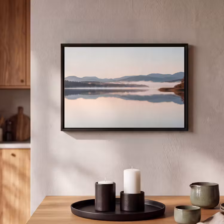 Canvas met lijst - Water - Bomen - Mistlaag — 2