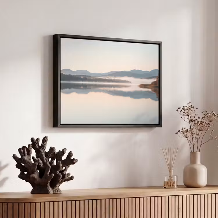Canvas met lijst - Water - Bomen - Mistlaag — 6