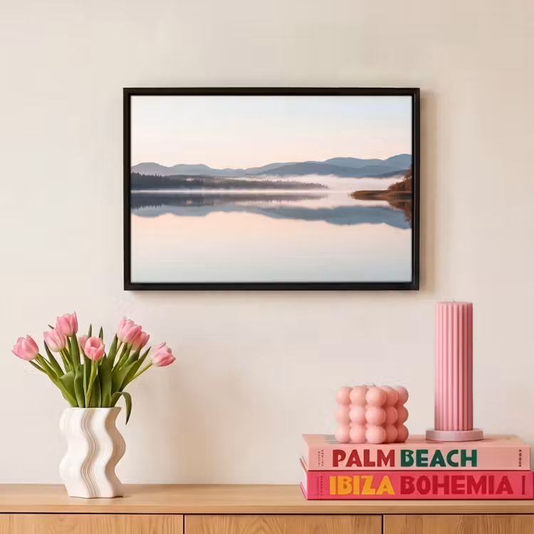 Canvas met lijst - Water - Bomen - Mistlaag — 8