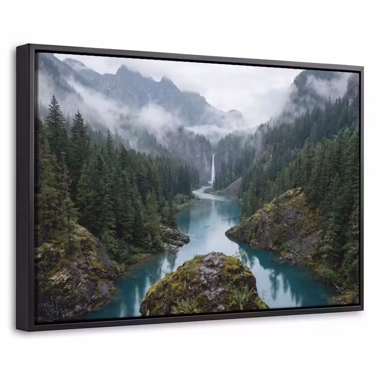 Canvas met lijst - Waterval - Bomen - Bergen — 1