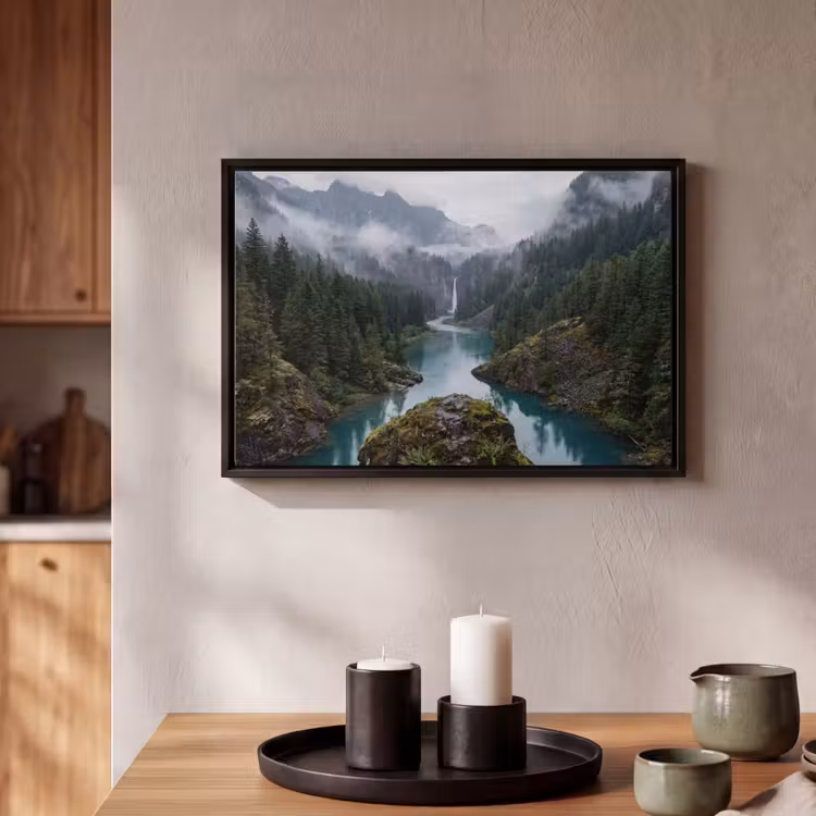 Canvas met lijst - Waterval - Bomen - Bergen — 2