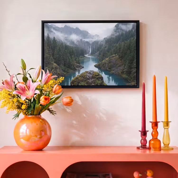 Canvas met lijst - Waterval - Bomen - Bergen — 4