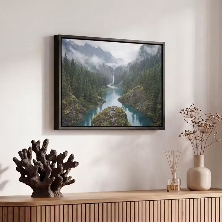 Canvas met lijst - Waterval - Bomen - Bergen — 6