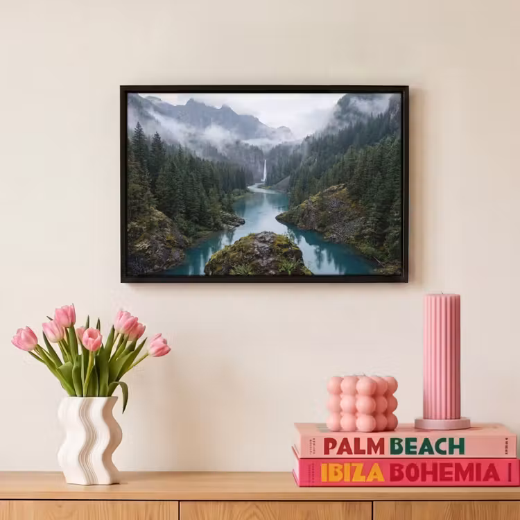 Canvas met lijst - Waterval - Bomen - Bergen — 8