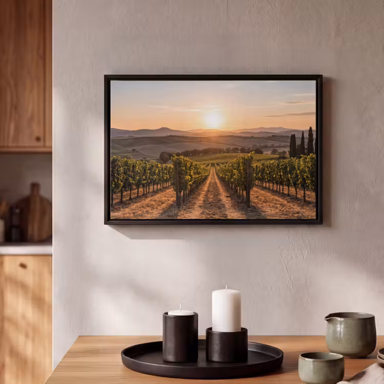 Canvas met lijst - Wijngaard - Zonsondergang - Landschap — 2
