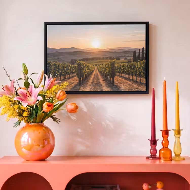 Canvas met lijst - Wijngaard - Zonsondergang - Landschap — 4