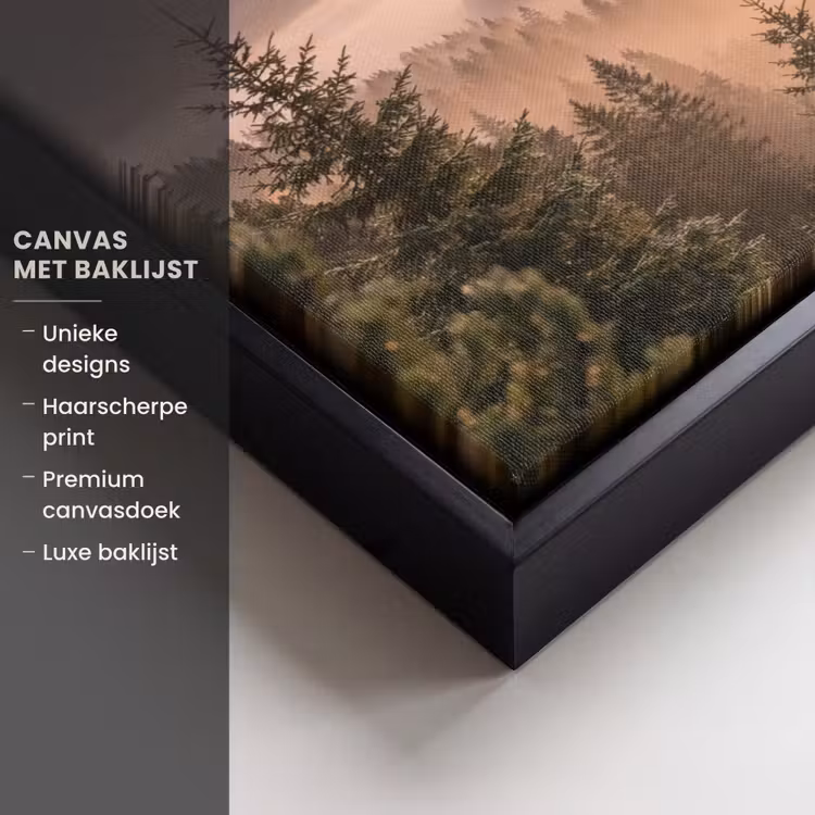 Canvas met lijst - Zonlicht - Mist - Bergen - Bomen — 5