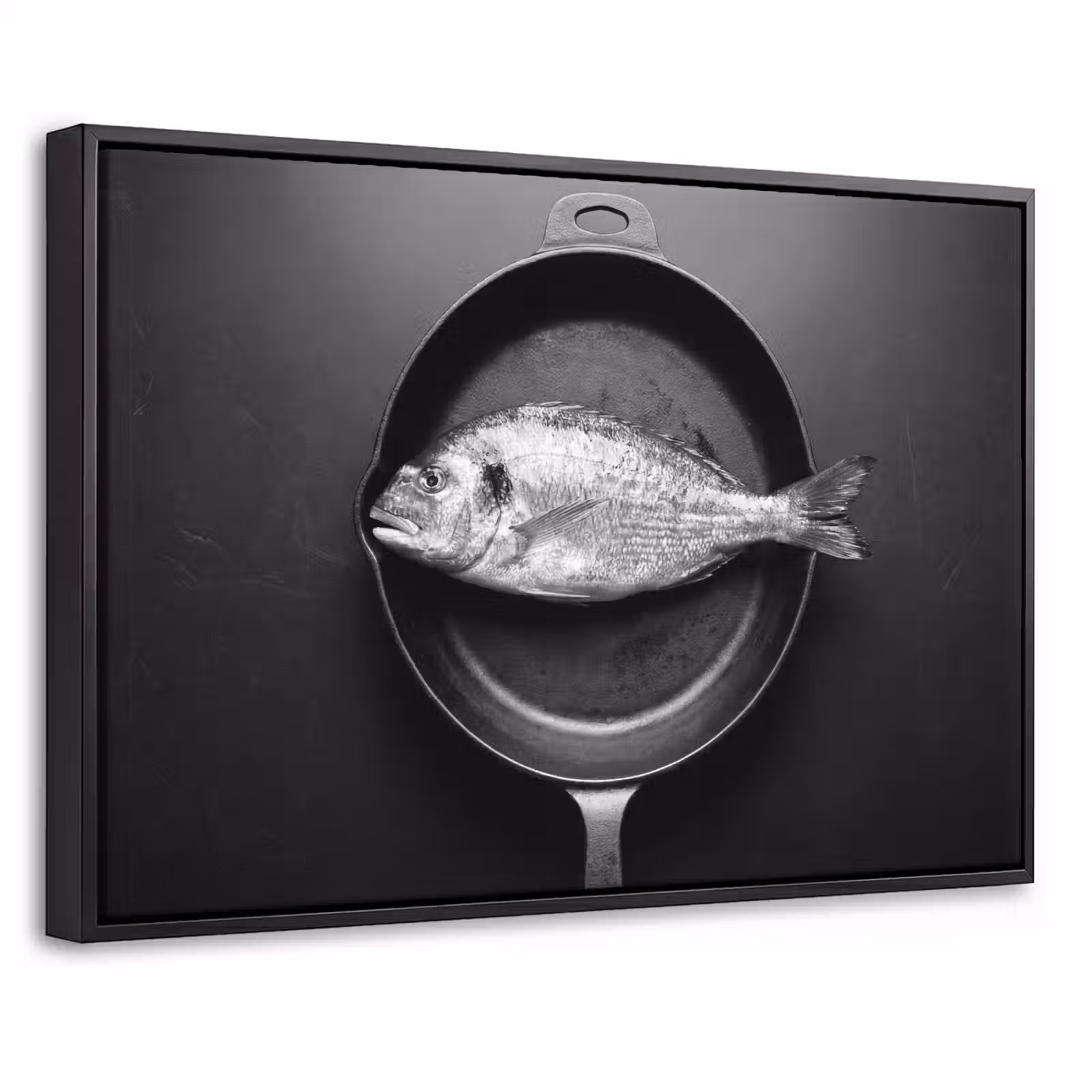 Canvas met lijst - Pan - Vis - Zwart - Wit — 1