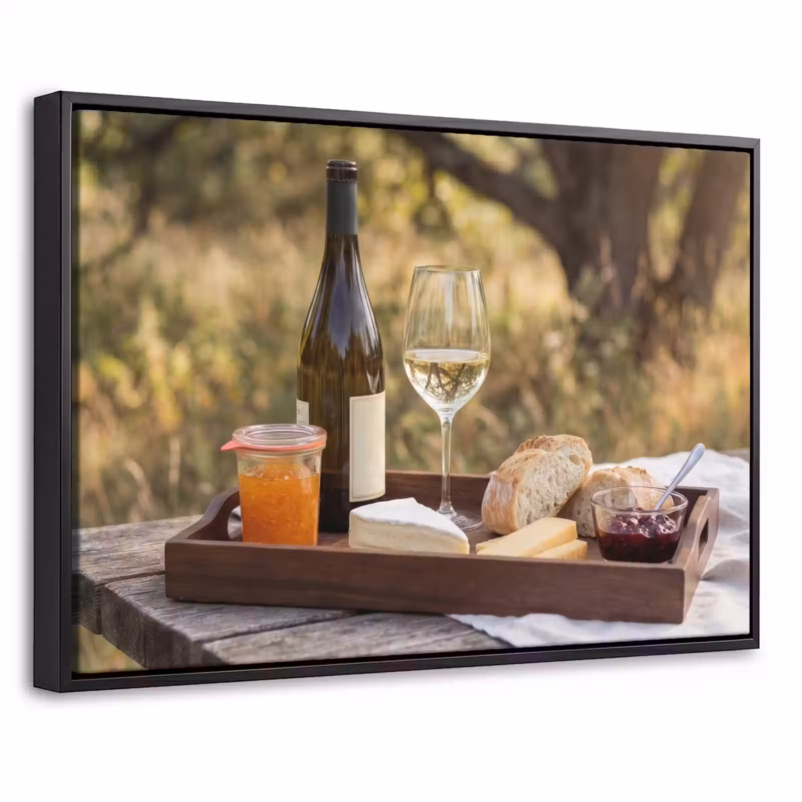 Canvas met lijst - Picknick - Wijn - Kaasplankje — 1