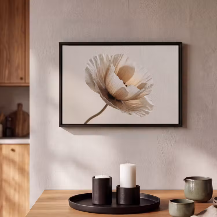 Canvas met lijst - Bloem - Beige - Crème — 2