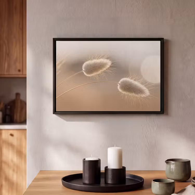 Canvas met lijst - Hazestaartgras - Graanharen - Zonlicht — 2
