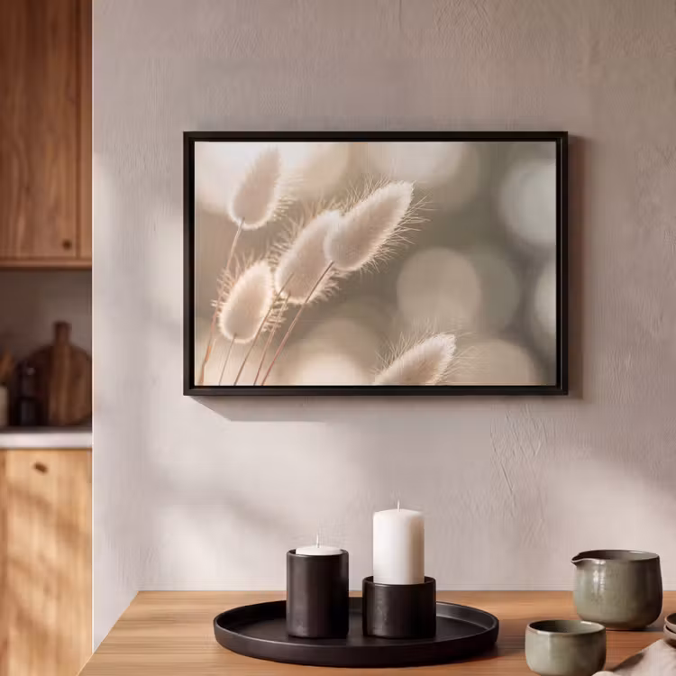 Canvas met lijst - Hazestaartgras - Wit - Zonlicht — 2