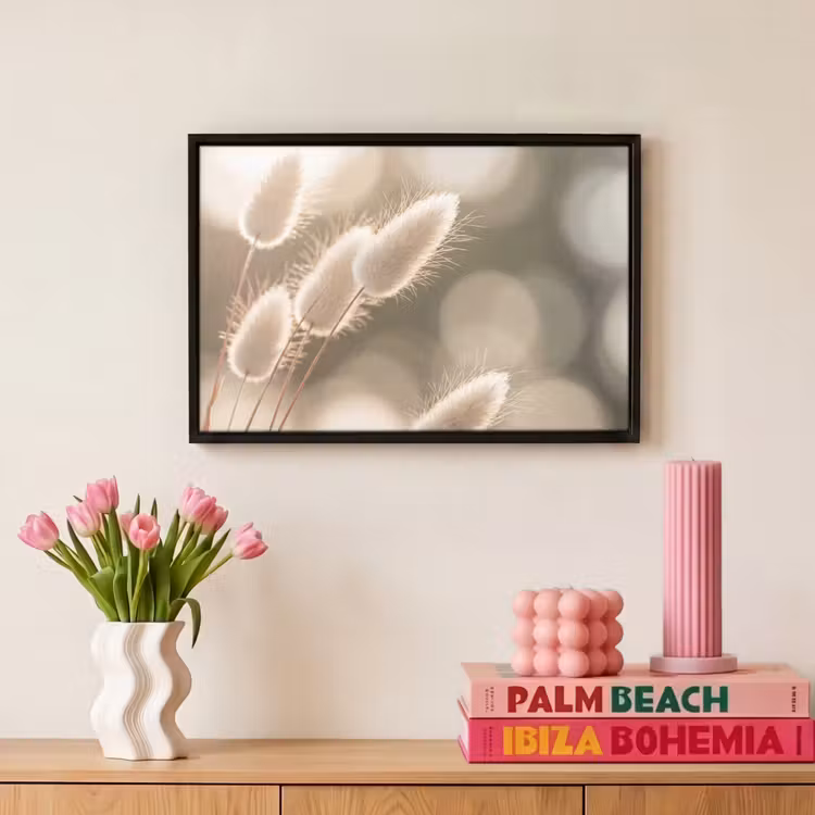Canvas met lijst - Hazestaartgras - Wit - Zonlicht — 8