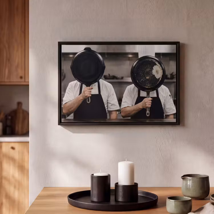 Canvas met lijst - Koks - Koekenpannen - Keuken — 2