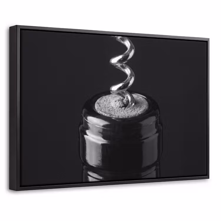 Canvas met lijst - Kurkentrekker - Wijn - Zwart - Wit — 1