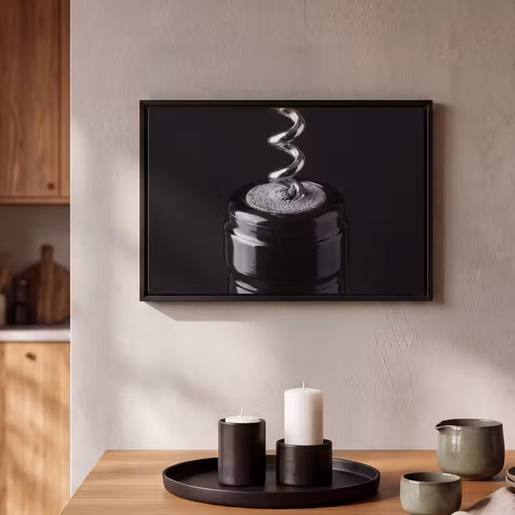 Canvas met lijst - Kurkentrekker - Wijn - Zwart - Wit — 2