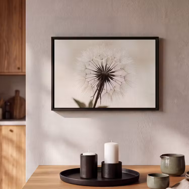 Canvas met lijst - Paardenbloem - Minimalistisch - Wit — 2