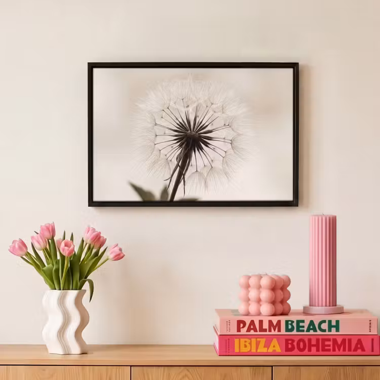 Canvas met lijst - Paardenbloem - Minimalistisch - Wit — 8