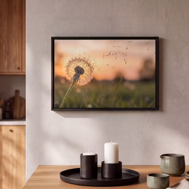 Canvas met lijst - Paardenbloem - Zonsondergang - Veld — 2