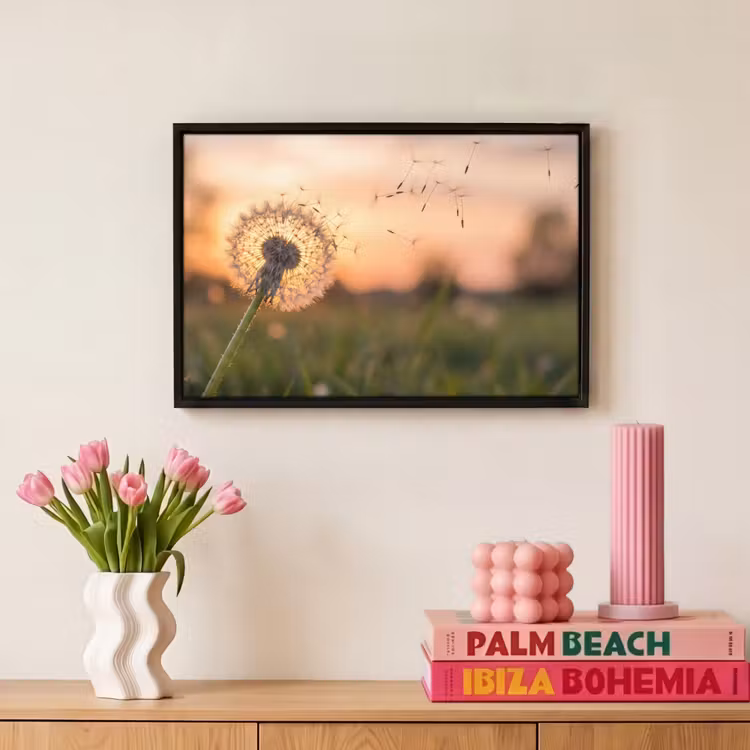 Canvas met lijst - Paardenbloem - Zonsondergang - Veld — 8