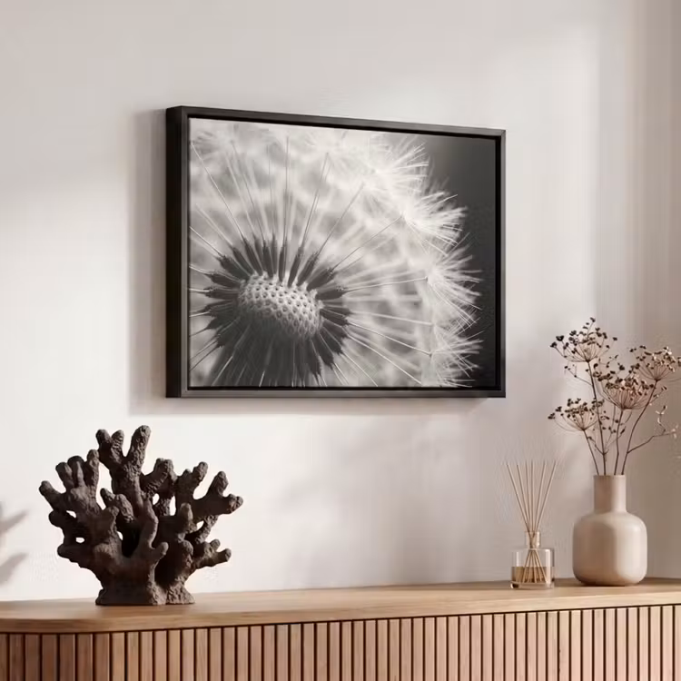Canvas met lijst - Paardenbloem - Zwart - Wit — 6