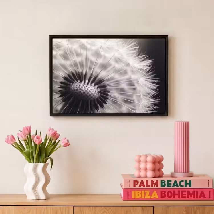 Canvas met lijst - Paardenbloem - Zwart - Wit — 8