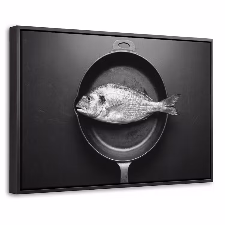 Canvas met lijst - Pan - Vis - Zwart - Wit — 1