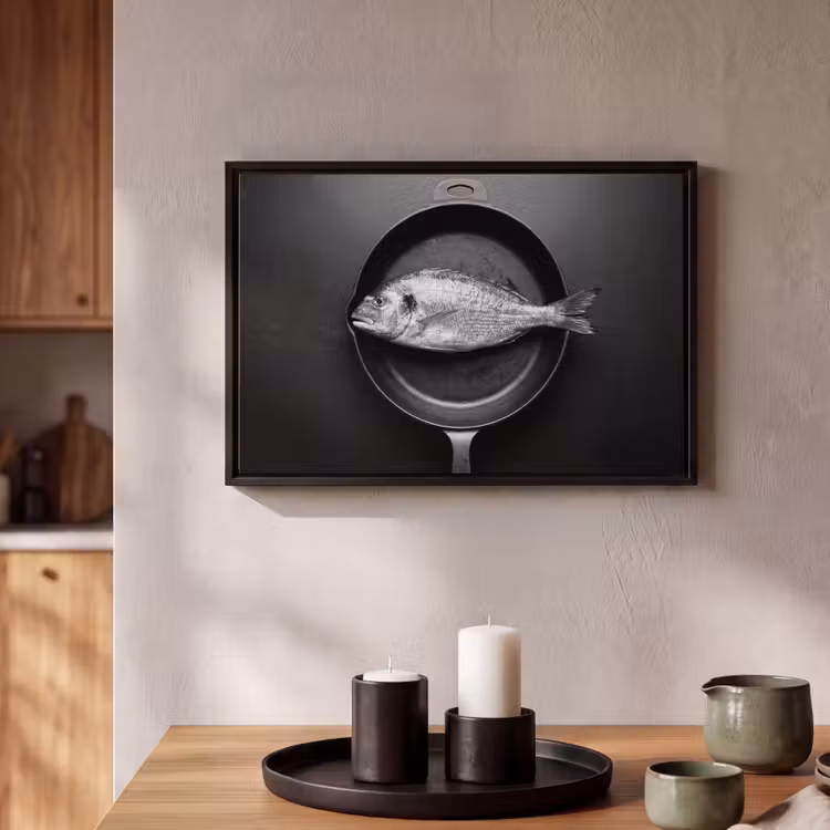 Canvas met lijst - Pan - Vis - Zwart - Wit — 2