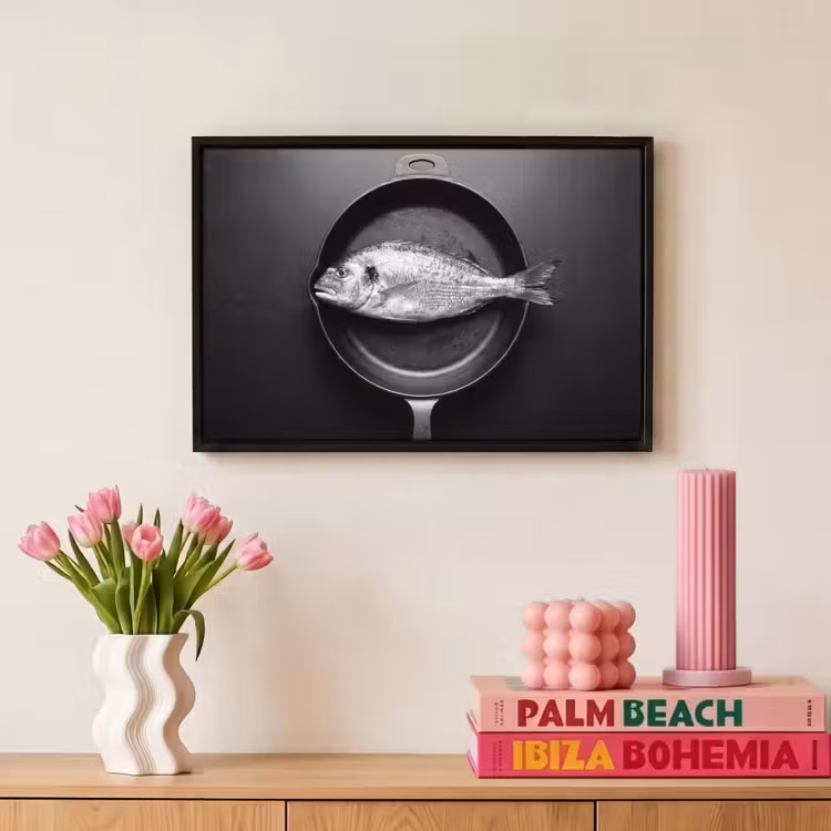 Canvas met lijst - Pan - Vis - Zwart - Wit — 8