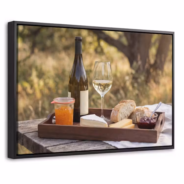Canvas met lijst - Picknick - Wijn - Kaasplankje — 1