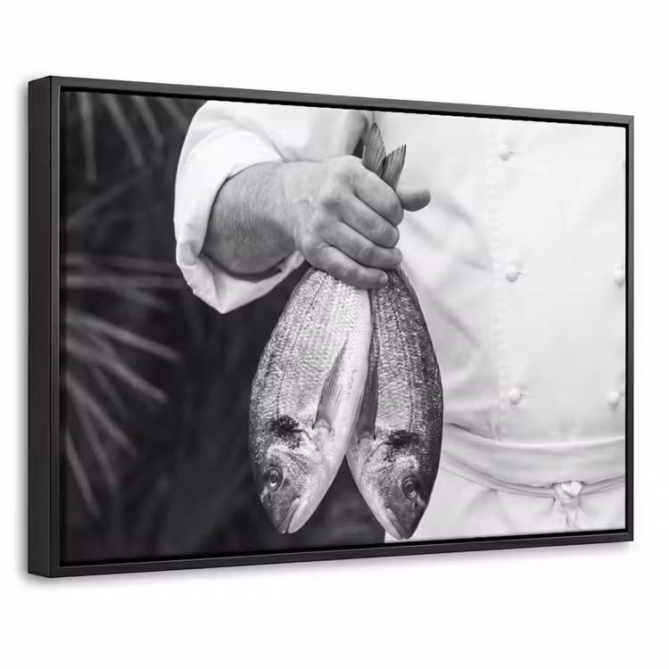 Canvas met lijst - Vissen - Chef - Zwart - Wit — 1