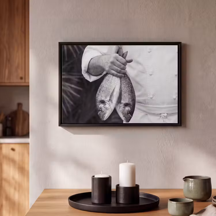 Canvas met lijst - Vissen - Chef - Zwart - Wit — 2
