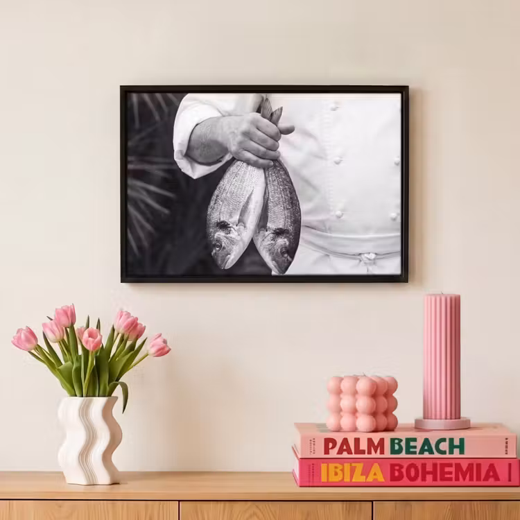 Canvas met lijst - Vissen - Chef - Zwart - Wit — 8