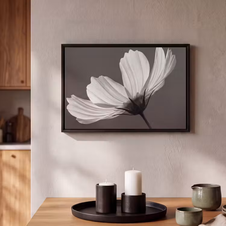 Canvas met lijst - Bloem - Minimalistisch - Zwart - Wit — 2