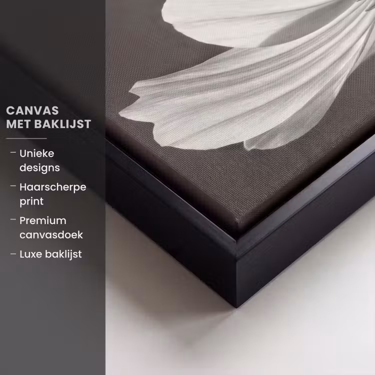 Canvas met lijst - Bloem - Minimalistisch - Zwart - Wit — 5