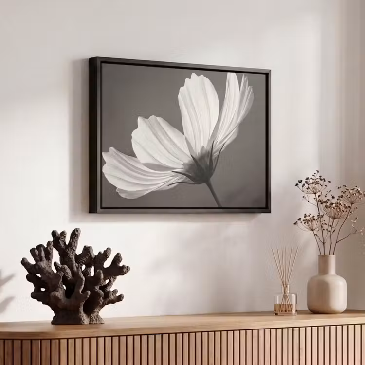 Canvas met lijst - Bloem - Minimalistisch - Zwart - Wit — 6