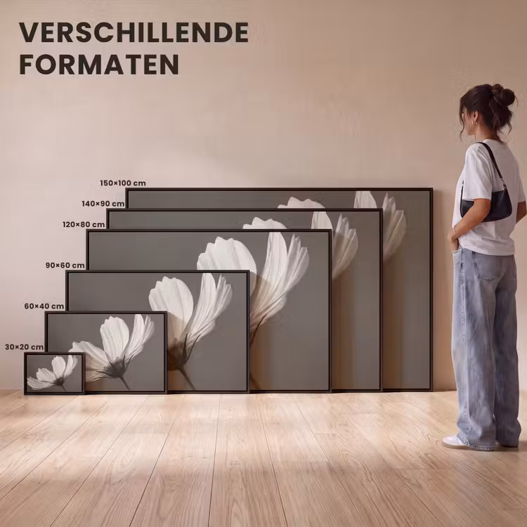 Canvas met lijst - Bloem - Minimalistisch - Zwart - Wit — 7