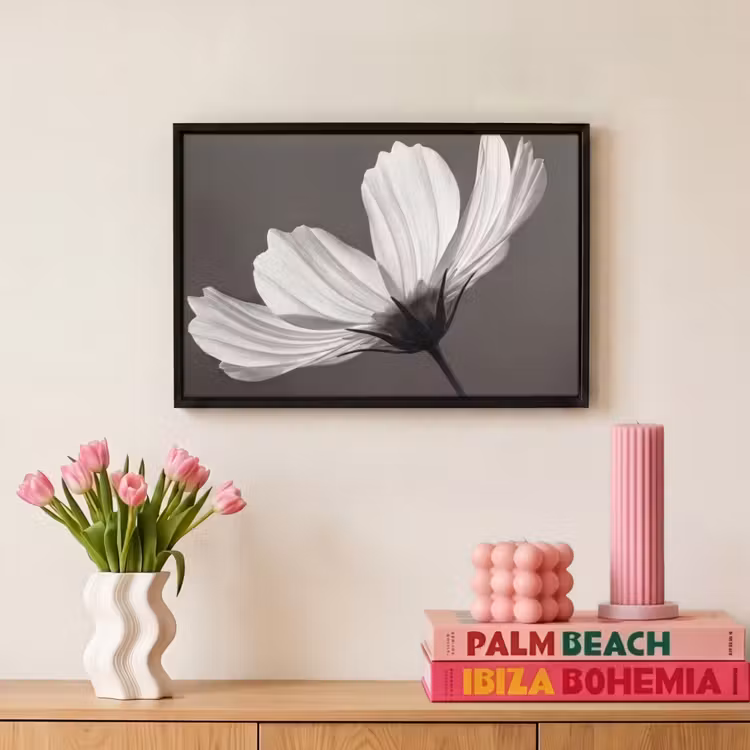 Canvas met lijst - Bloem - Minimalistisch - Zwart - Wit — 8