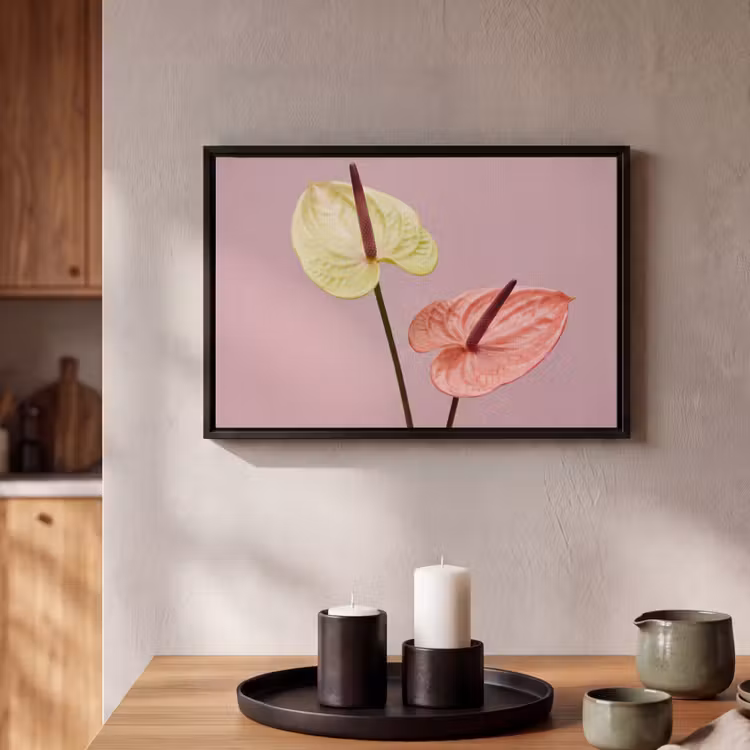 Canvas met lijst - Bloemen - Anthuriums - Geel - Roze — 2