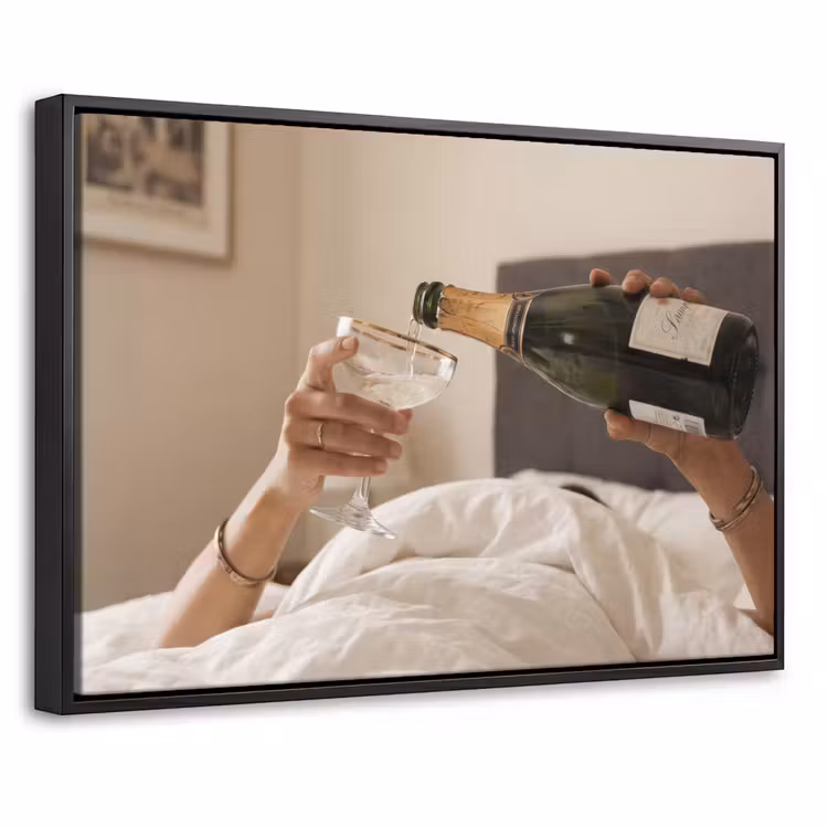 Canvas met lijst - Champagne - Bed - Bubbels — 1