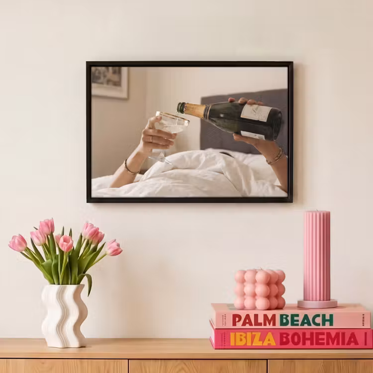 Canvas met lijst - Champagne - Bed - Bubbels — 8
