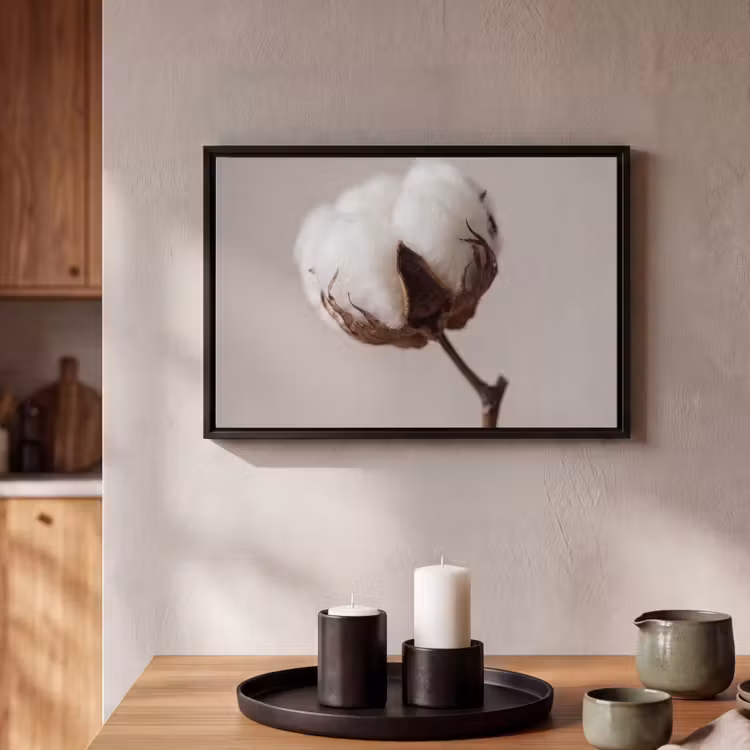 Canvas met lijst - Katoenbol - Minimalistisch - Wit — 2