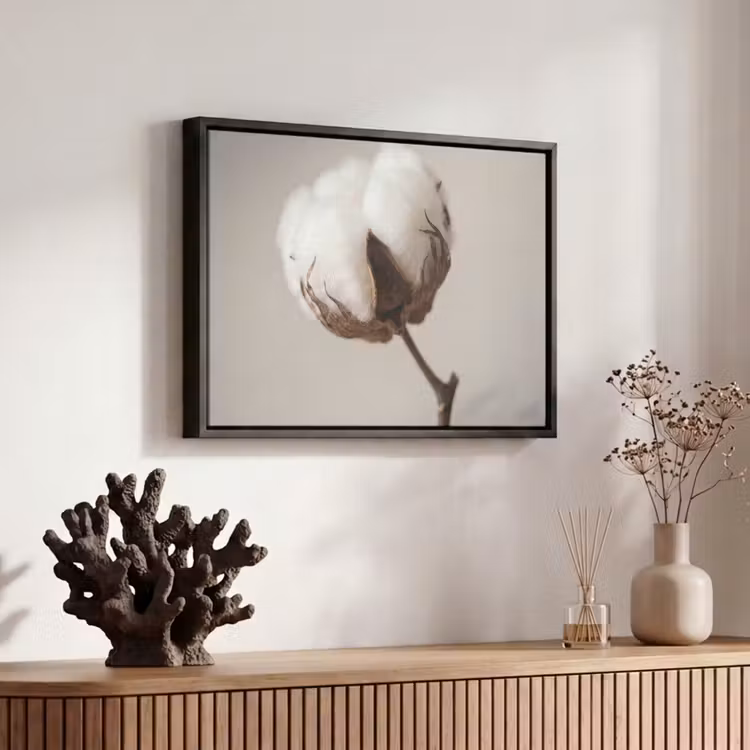 Canvas met lijst - Katoenbol - Minimalistisch - Wit — 6