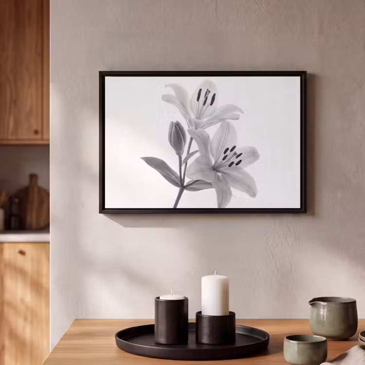 Canvas met lijst - Lelies - Elegant - Zwart - Wit — 2