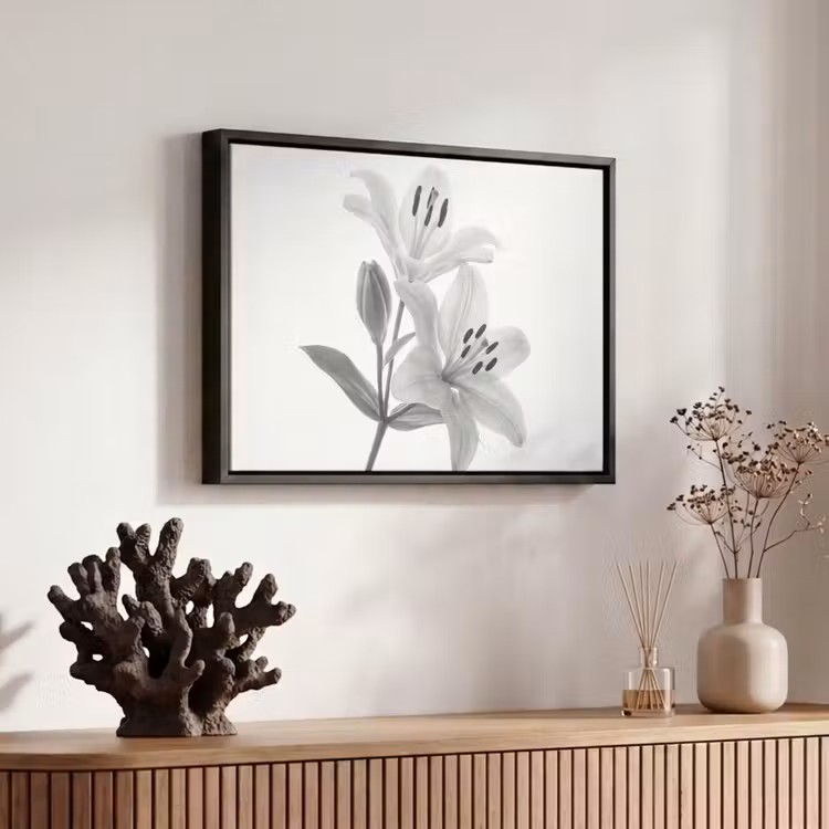 Canvas met lijst - Lelies - Elegant - Zwart - Wit — 6