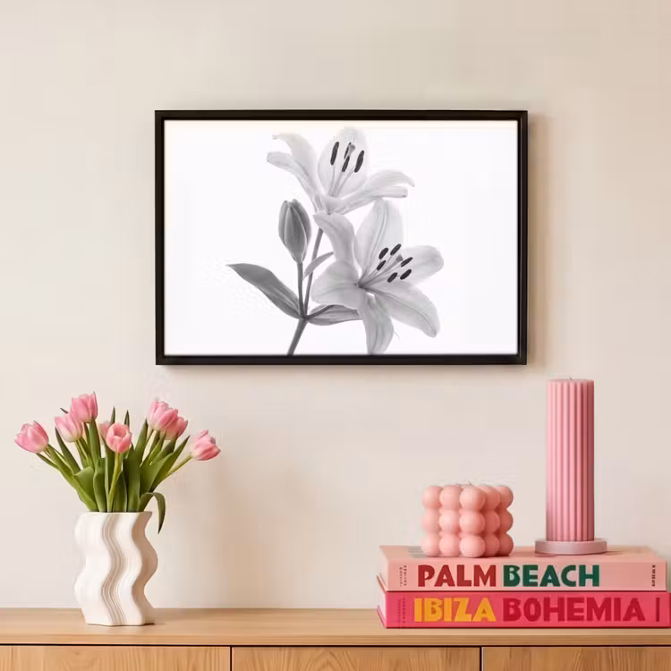 Canvas met lijst - Lelies - Elegant - Zwart - Wit — 8